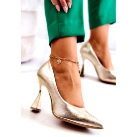 Bombas de cuero de moda Lewski Shoes 3181 Golden dorado 4