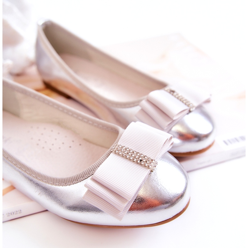 S.Barski Bailarinas Infantiles De Piel Con Lazo Decorativo Claril Plateado plata 2