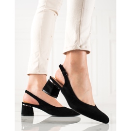 Goodin Zapatos de tacón de ante con tacón abierto negro 1
