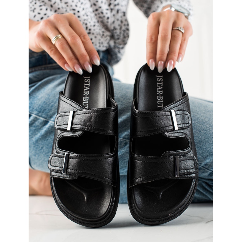 J. Star Chanclas casuales con velcro negro 1