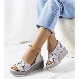 Sandalias plateadas caladas sobre cuña bíblica plata 1