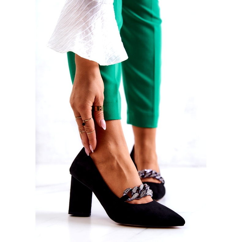 S.Barski Bombas de gamuza para mujeres con una cadena negra negro 1