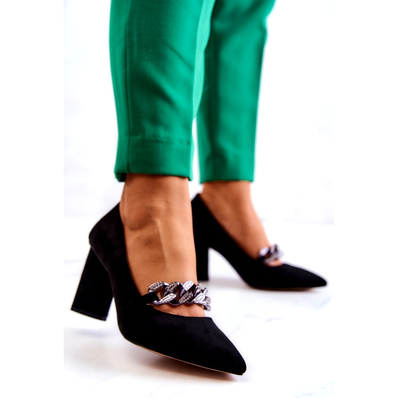 S.Barski Bombas de gamuza para mujeres con una cadena negra negro 2