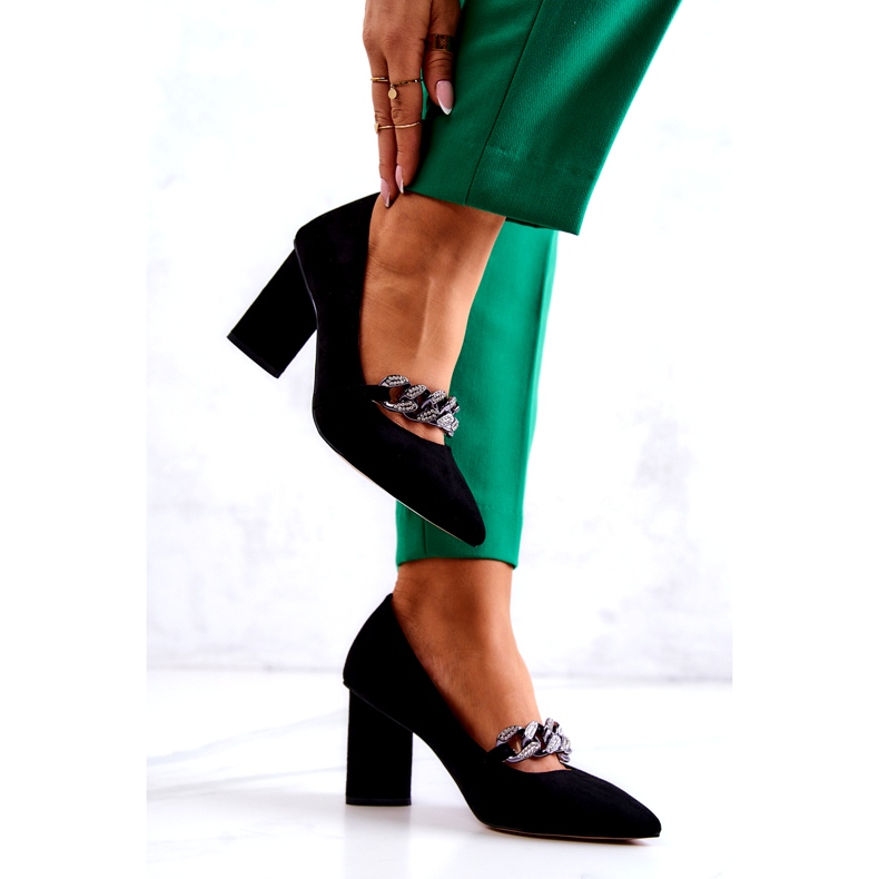 S.Barski Bombas de gamuza para mujeres con una cadena negra negro 3