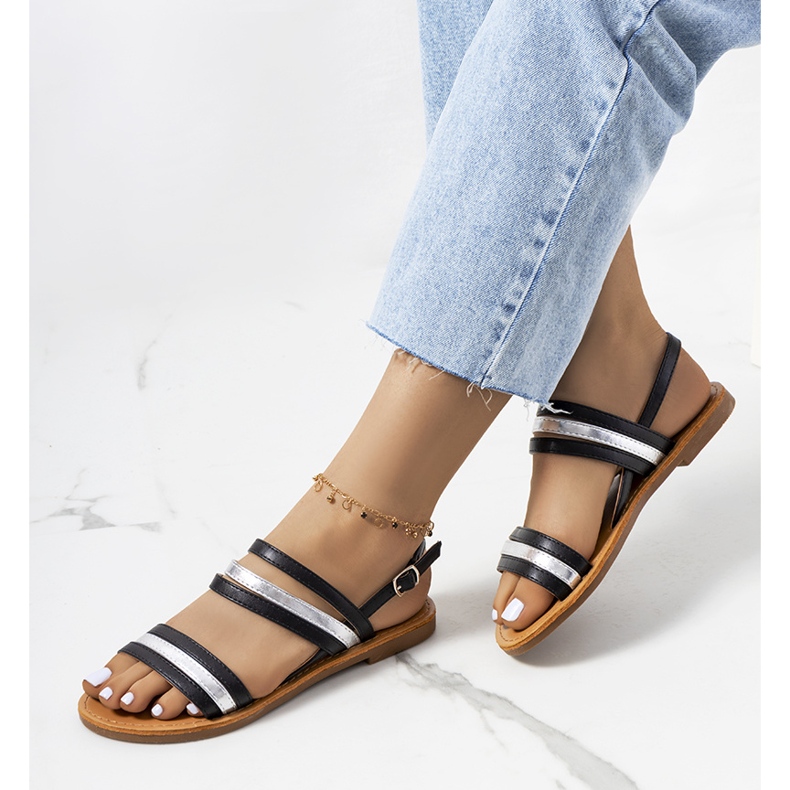 Sandalias Hibbins de mujer negras negro plata 1