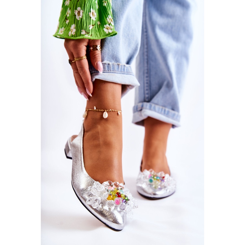 PA2 Bailarinas De Piel Con Tacón Alto Y Adorno Elena Plateado plata 1