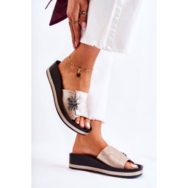 Vinceza Pantuflas de mujer de moda con decoración dorada Holle dorado 4