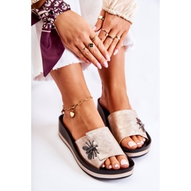 Vinceza Pantuflas de mujer de moda con decoración dorada Holle dorado 7