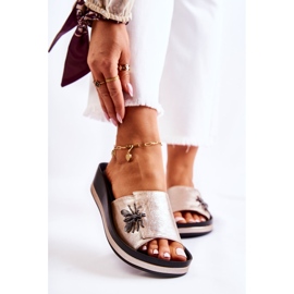 Vinceza Pantuflas de mujer de moda con decoración dorada Holle dorado 2