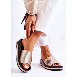 Vinceza Pantuflas de mujer de moda con decoración dorada Holle dorado 3