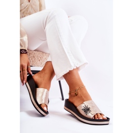 Vinceza Pantuflas de mujer de moda con decoración dorada Holle dorado 6