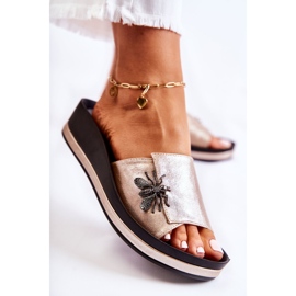 Vinceza Pantuflas de mujer de moda con decoración dorada Holle dorado 5
