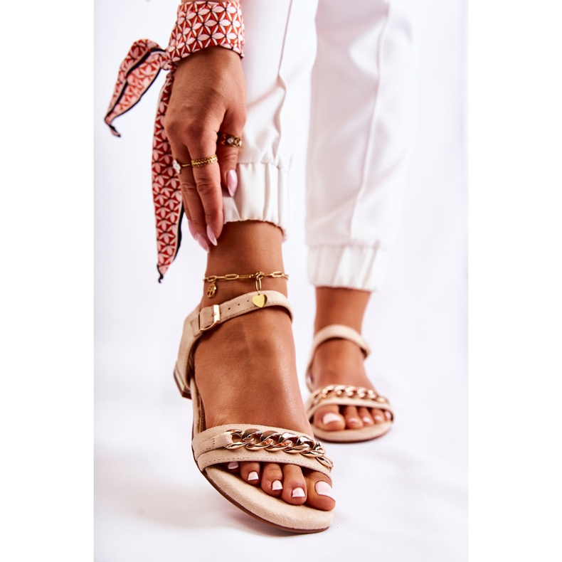 Vinceza Sandalias Mujer Ante Con Cadena Beige Norine dorado 1