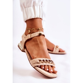 Vinceza Sandalias Mujer Ante Con Cadena Beige Norine dorado 2