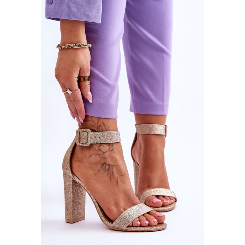 NFR Sandalias De Mujer Con Tacón Alto Brillo Dorado Joalice 1