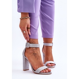 NFR Sandalias De Mujer Con Tacón Plata Glitter Joalice 1