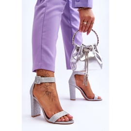 NFR Sandalias De Mujer Con Tacón Plata Glitter Joalice 2