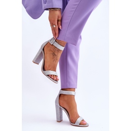 NFR Sandalias De Mujer Con Tacón Plata Glitter Joalice 3