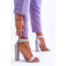 NFR Sandalias De Mujer Con Tacón Plata Glitter Joalice 5