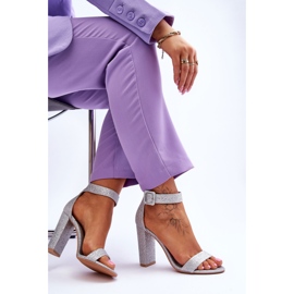 NFR Sandalias De Mujer Con Tacón Plata Glitter Joalice 6