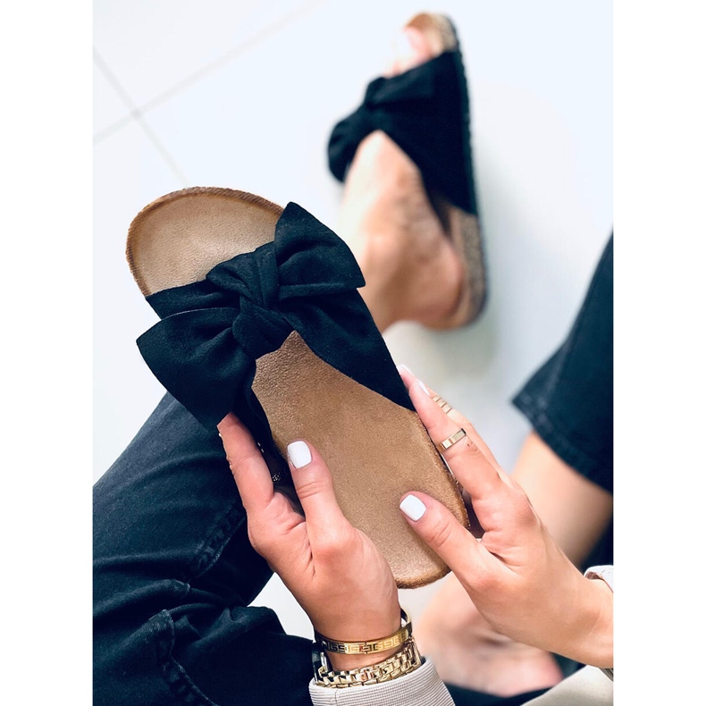 Zapatillas casa de corcho con lazo Negro Lila 1