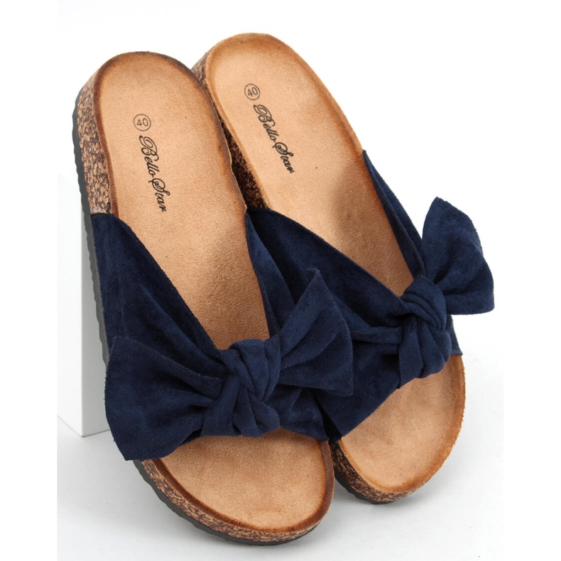 Zapatillas casa de corcho con lazo Lila DK.BLUE azul 2