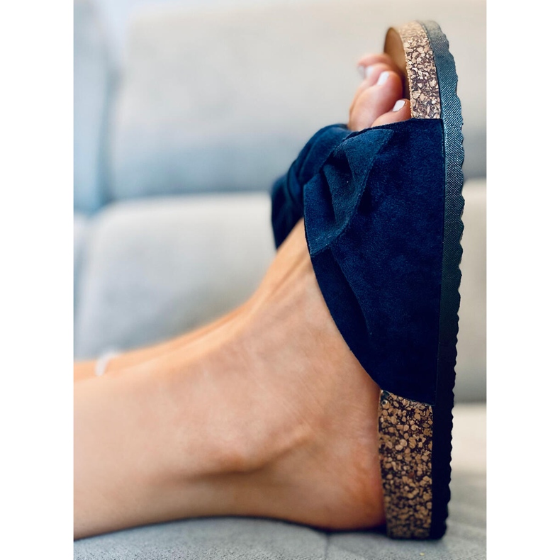 Zapatillas casa de corcho con lazo Lila DK.BLUE azul 1