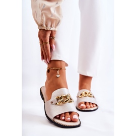 S.Barski Pantuflas De Moda Con Cadena Sobre Tacón Plano Golden Finess dorado 1 S.Barski Pantuflas De Moda Con Cadena Sobre Tacón Plano Golden Finess dorado 1