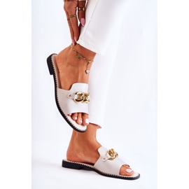 S.Barski Pantuflas De Moda Con Cadena Sobre Tacón Plano Golden Finess dorado 5