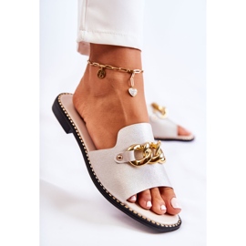 S.Barski Pantuflas De Moda Con Cadena Sobre Tacón Plano Golden Finess dorado 4
