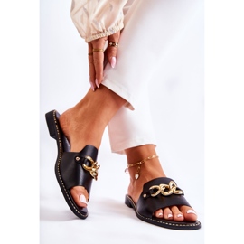 S.Barski Zapatillas Finess Negras De Moda Con Una Cadena En Un Tacón Plano negro 2