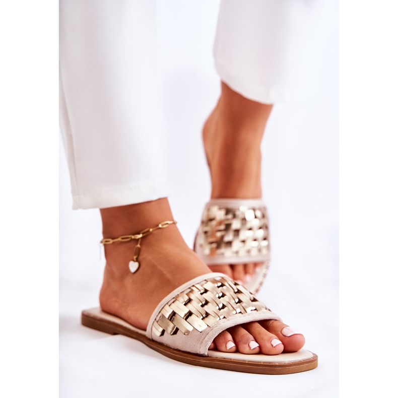 S.Barski Pantuflas De Mujer De Piel Con Tacón Plano Beige Hollis 2