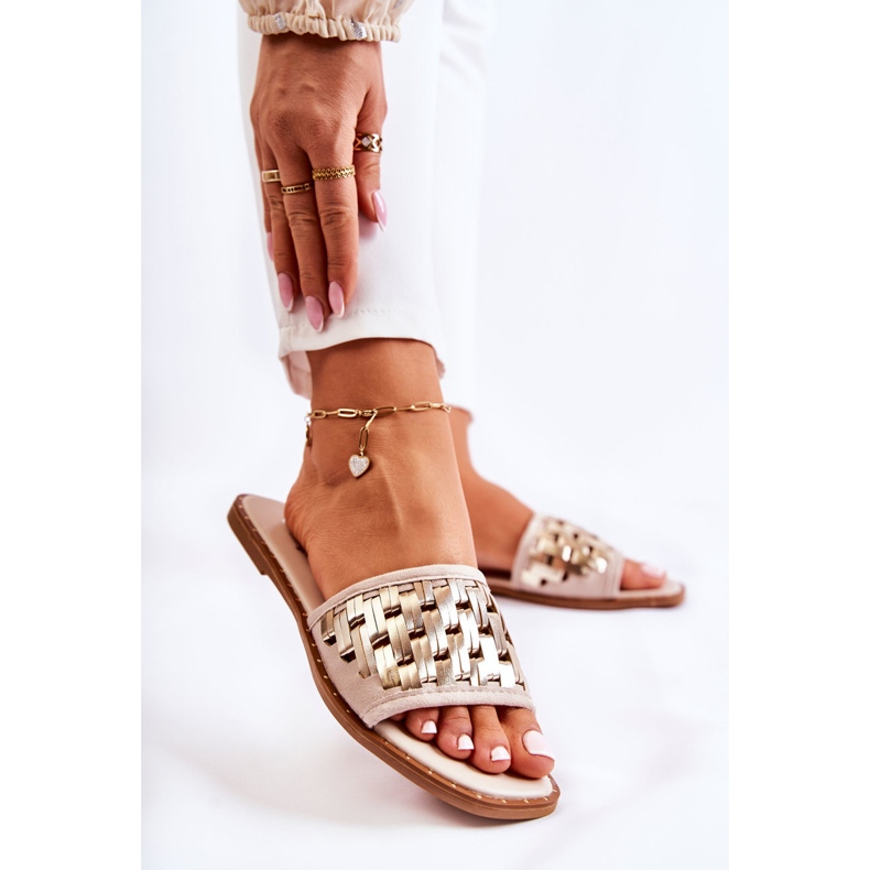 S.Barski Pantuflas De Mujer De Piel Con Tacón Plano Beige Hollis 1