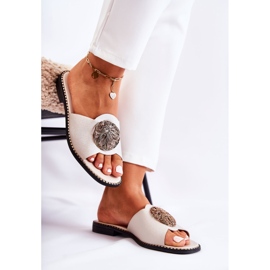 S.Barski Pantuflas De Mujer De Piel Con Adorno Colene Dorado 3