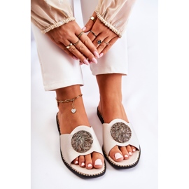 S.Barski Pantuflas De Mujer De Piel Con Adorno Colene Dorado 5