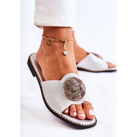 S.Barski Pantuflas De Mujer De Piel Con Adorno Colene Plateado plata 2