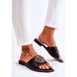 S.Barski Pantuflas De Mujer De Piel Con Adorno Colene Negro 3