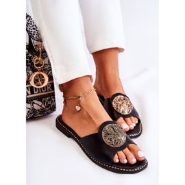 S.Barski Pantuflas De Mujer De Piel Con Adorno Colene Negro 5