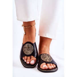 S.Barski Pantuflas De Mujer De Piel Con Adorno Colene Negro 4