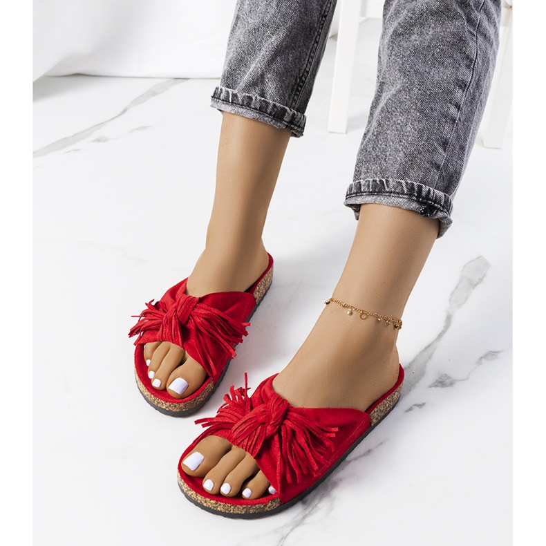 Pantuflas rojas con flecos Laderies rojo 1 Pantuflas rojas con flecos Laderies rojo 1