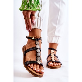 FJ1 Sandalias De Mujer Con Cinturón Decorativo Negro Seila dorado 2