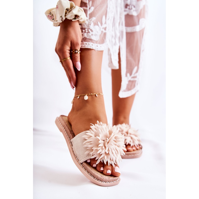 FJ1 Pantuflas De Mujer En Ante Con Adorno Giorgia Beige 2