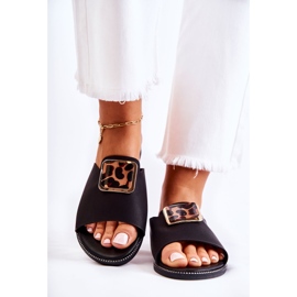 FJ1 Pantuflas Mujer Con Elemento Decorativo Negro Leonia 4
