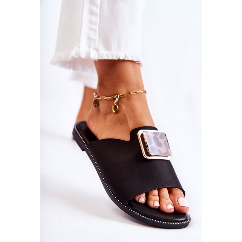 FJ1 Pantuflas Mujer Con Elemento Decorativo Negro Leonia 1