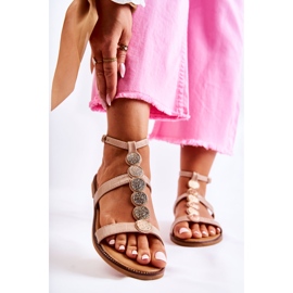 Sandalias De Mujer Con Cinturón Decorativo Beige Seila 1