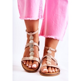 Sandalias De Mujer Con Cinturón Decorativo Beige Seila 3