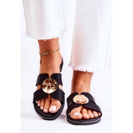 FJ1 Cómodas Pantuflas De Mujer Con Adorno Leila Negro 4
