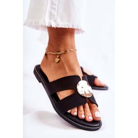 FJ1 Cómodas Pantuflas De Mujer Con Adorno Leila Negro 3