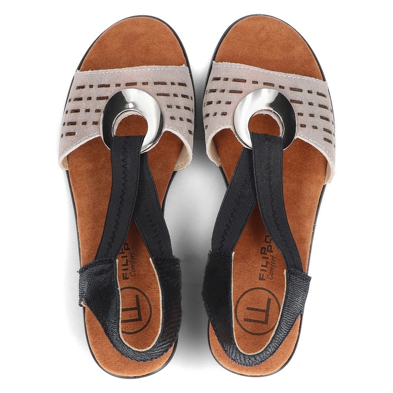 Filippo DS2308/22 Bk Go sandalias de piel calada negro y dorado 5