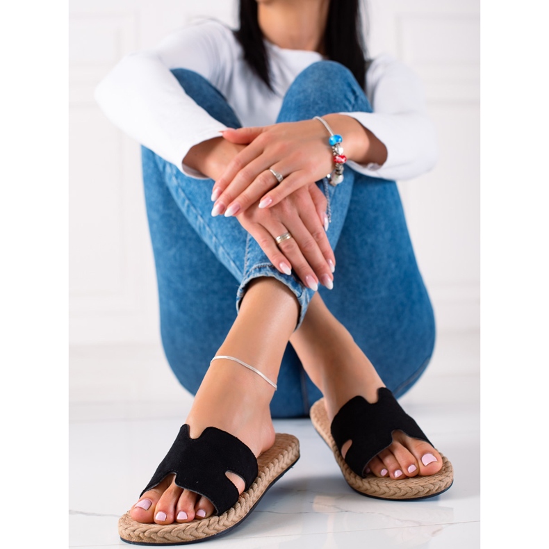 Pantuflas con suela de paja negro 1